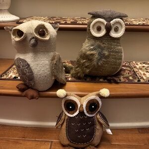 Trio of stuffed fiber Owls